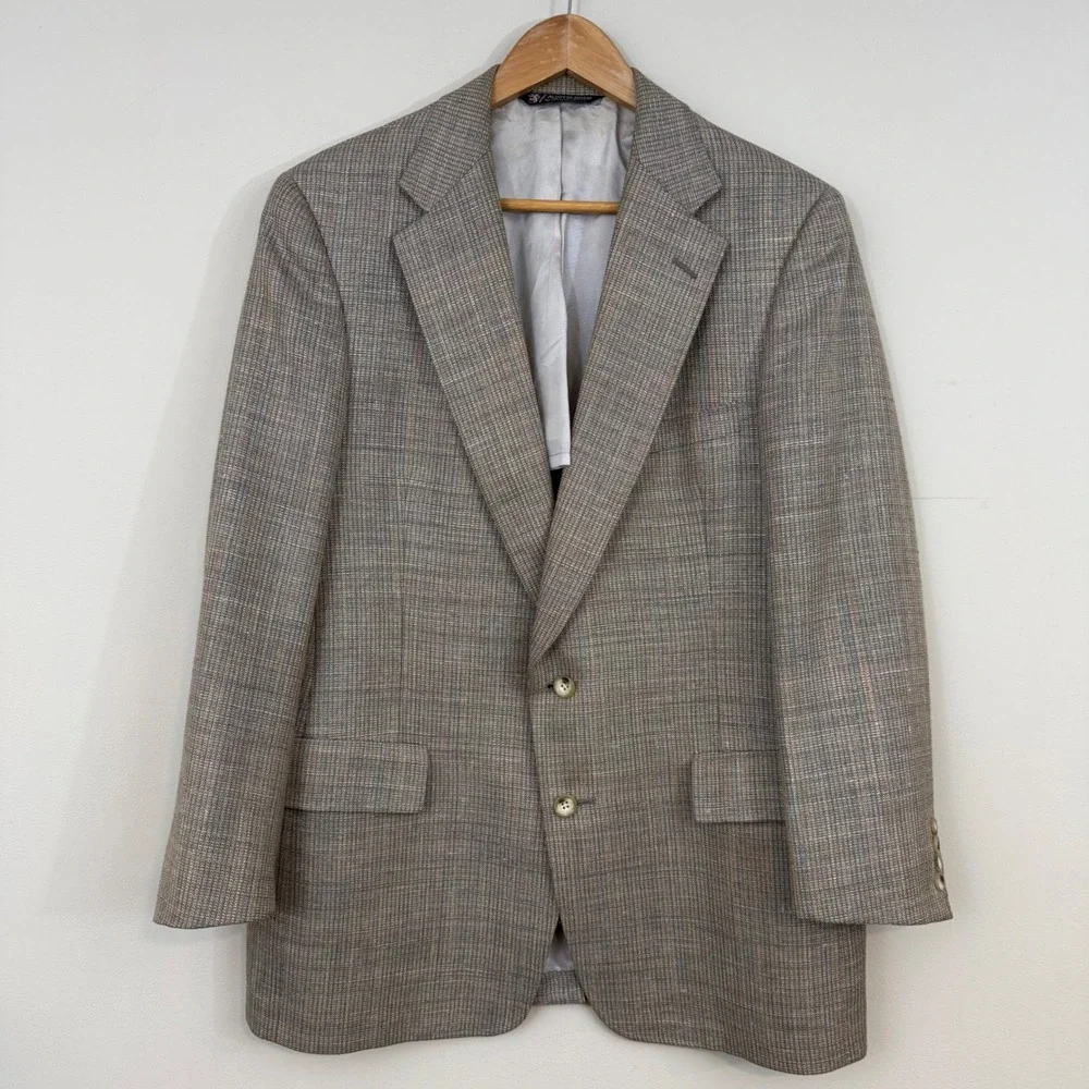 Austin Reed Blazer Gray Pastel Plaid Regent Street Union Made Vintage Preppy 40R